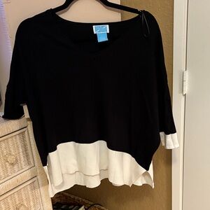 Chic Black and White V-Neck Sweater Blouse